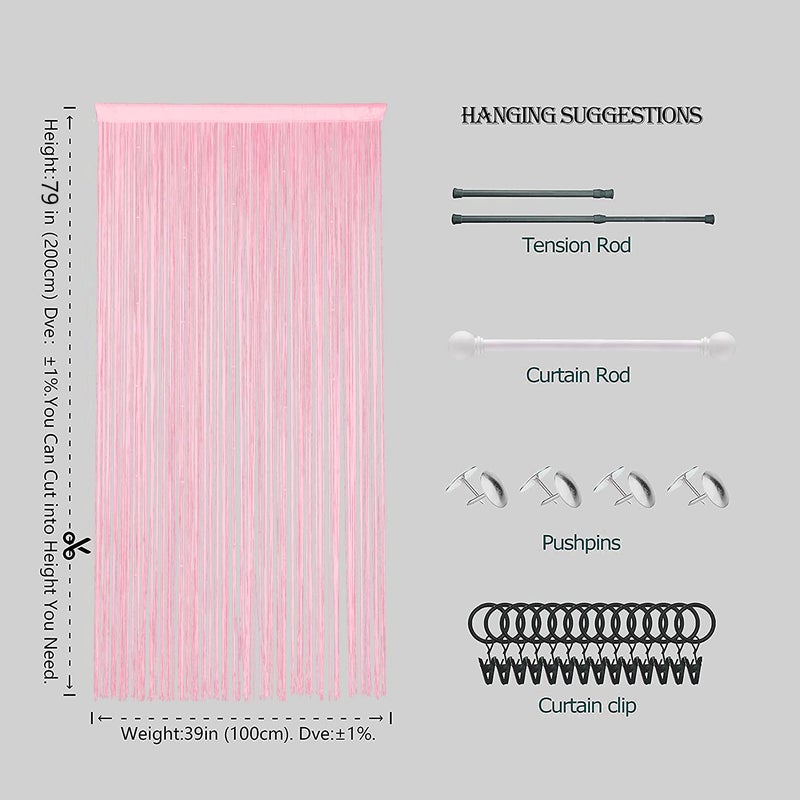 HSYLYM Beaded Curtain Beads Door String Curtains Ideal for Living Room Decor Wall Hanging Fringe Doorway Divider Bedroom Backdrop Hippie Window Closet Privacy Rod Pocket Dense (100x200cm,Pink) - Image 5